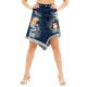 Distressed Denim Skirt with Cartoon Prints