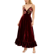 Burgundy Velvet Rose-Embroidered Slip Dress