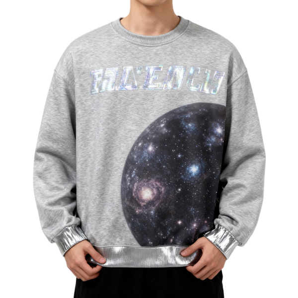 Gray Galaxy Print Iridescent Letter Sweatshirt
