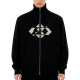 Black Ribbed Zip-Up Jacket with Geometric Pattern