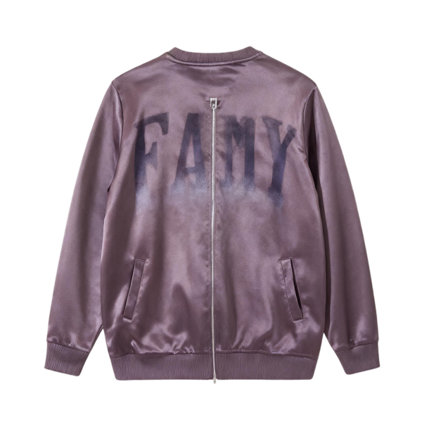 Mauve Satin Bomber Jacket with "FAMY" Print