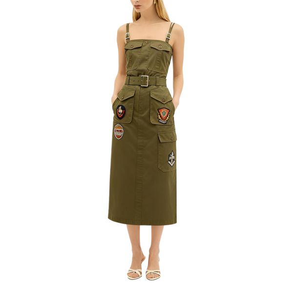 Olive Green Patchwork Camisole Dress