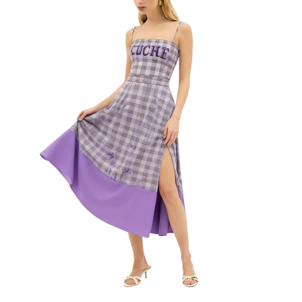 Lavender Plaid Strappy Midi Dress