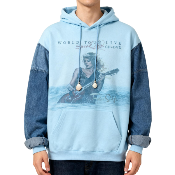 Light Blue Denim-Sleeve Taylor Swift Tour Hoodie