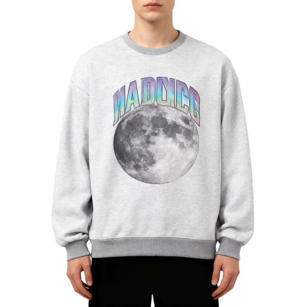 Gray Moon Print Iridescent Letter Sweatshirt